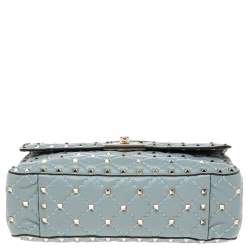 Pre Owned حقيبة فالنتينو يد علوية سبايك مرصعة متوسط جلد أزرق