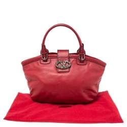 Pre Owned  Valentino Burgundy Leather Crystal Jeweled V-logo Satchel