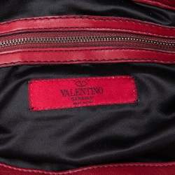 Pre Owned  Valentino Burgundy Leather Crystal Jeweled V-logo Satchel