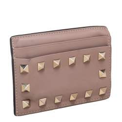 Pre Owned Valentino Dusty Pink Leather Rockstud Card Holder