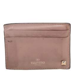 Pre Owned Valentino Dusty Pink Leather Rockstud Card Holder
