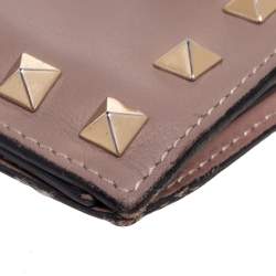 Pre Owned Valentino Dusty Pink Leather Rockstud Card Holder