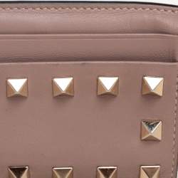 Pre Owned Valentino Dusty Pink Leather Rockstud Card Holder