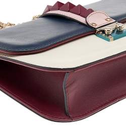 مملوكة مسبقًا Valentino Tri Color Leather Rockstud Medium Glam Lock Flap Bag