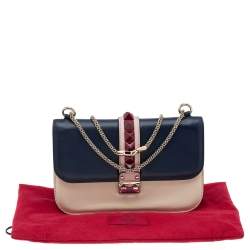مملوكة مسبقًا Valentino Tri Color Leather Rockstud Medium Glam Lock Flap Bag