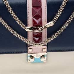 مملوكة مسبقًا Valentino Tri Color Leather Rockstud Medium Glam Lock Flap Bag