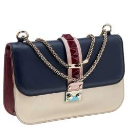 مملوكة مسبقًا Valentino Tri Color Leather Rockstud Medium Glam Lock Flap Bag