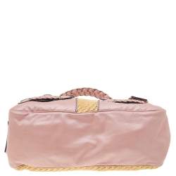 Pre Owned Valentino Beige/Pink Jute And Leather Satchel