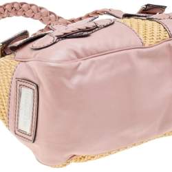Pre Owned Valentino Beige/Pink Jute And Leather Satchel