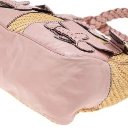 Pre Owned Valentino Beige/Pink Jute And Leather Satchel