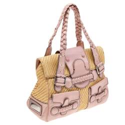 Pre Owned Valentino Beige/Pink Jute And Leather Satchel