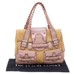 Pre Owned Valentino Beige/Pink Jute And Leather Satchel