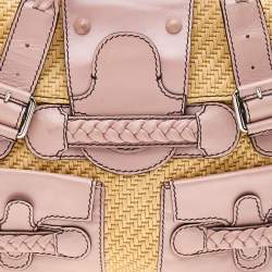 Pre Owned Valentino Beige/Pink Jute And Leather Satchel