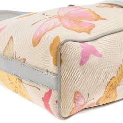Pre Owned Valentino Multicolor Butterfly Print Canvas And Leather Hobo
