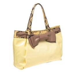 Valentino White/Brown Patent Leather and Python Large Aphrodite Bow Bag