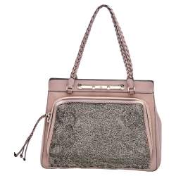 Pre Owned Valentino Beige Leather And Beaded Lace Demetra Tote