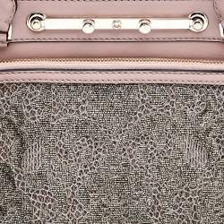 Pre Owned Valentino Beige Leather And Beaded Lace Demetra Tote