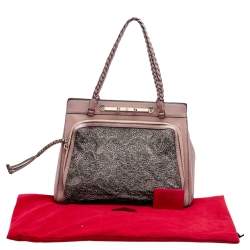 Pre Owned Valentino Beige Leather And Beaded Lace Demetra Tote