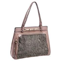 Pre Owned Valentino Beige Leather And Beaded Lace Demetra Tote