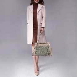 Pre Owned Valentino Beige Leather And Beaded Lace Demetra Tote