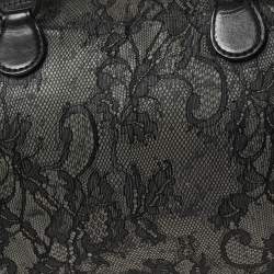 Valentino Black Lace and Leather Boston Bag