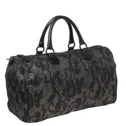 Valentino Black Lace and Leather Boston Bag