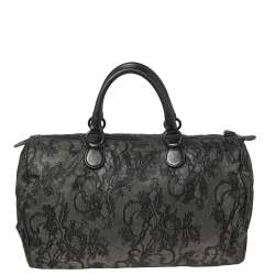 Valentino Black Lace and Leather Boston Bag