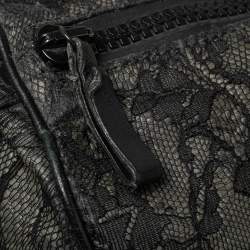 Valentino Black Lace and Leather Boston Bag
