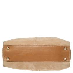 Pre Owned Valentino Beige/Brown Suede and Leather Aphrodite Bow Top Handle Bag