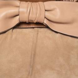 Pre Owned Valentino Beige/Brown Suede and Leather Aphrodite Bow Top Handle Bag