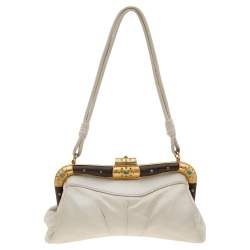 Pre Owned Valentino Beige Leather Frame Baguette Bag