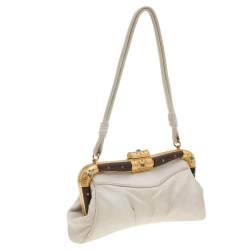 Pre Owned Valentino Beige Leather Frame Baguette Bag