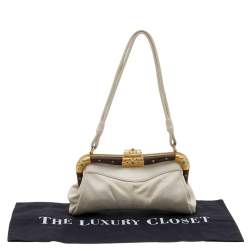 Pre Owned Valentino Beige Leather Frame Baguette Bag