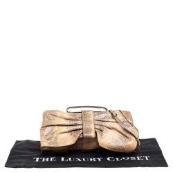 Pre Owned Valentino Cream/Black Watersnake Bow Flap Chain Clutch