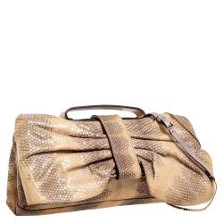 Pre Owned Valentino Cream/Black Watersnake Bow Flap Chain Clutch