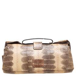 Pre Owned Valentino Cream/Black Watersnake Bow Flap Chain Clutch