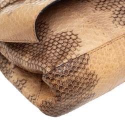 Pre Owned Valentino Cream/Black Watersnake Bow Flap Chain Clutch