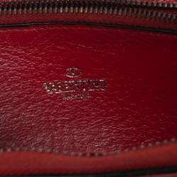 Pre Owned Valentino Red Grained Leather Rockstud Zip Around Wallet