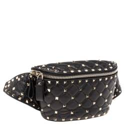Pre Owned Valentino Black Quilted Leather Rockstud Bum Bag