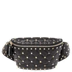 Pre Owned Valentino Black Quilted Leather Rockstud Bum Bag