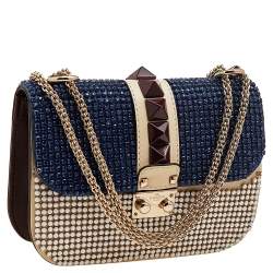مملوكة مسبقًا Valentino Multicolor Leather Small Crystal Embellished Glam Lock Rockstud Shoulder Bag