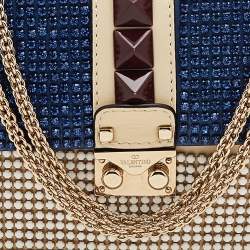 مملوكة مسبقًا Valentino Multicolor Leather Small Crystal Embellished Glam Lock Rockstud Shoulder Bag