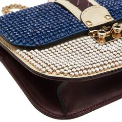 مملوكة مسبقًا Valentino Multicolor Leather Small Crystal Embellished Glam Lock Rockstud Shoulder Bag