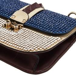 مملوكة مسبقًا Valentino Multicolor Leather Small Crystal Embellished Glam Lock Rockstud Shoulder Bag