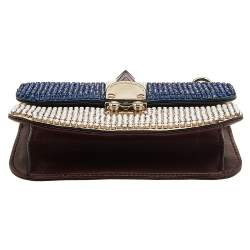 مملوكة مسبقًا Valentino Multicolor Leather Small Crystal Embellished Glam Lock Rockstud Shoulder Bag