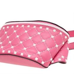 Pre Owned Valentino Pink Quilted Leather Rockstud Belt Bag