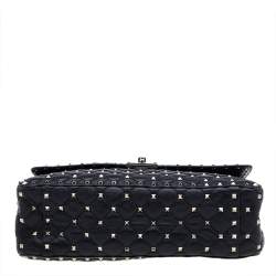 Valentino Black Quilted Leather Large Rockstud Spike Top Handle Bag