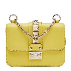 مملوكة مسبقًا Valentino Yellow Leather Mini Glam Lock Shoulder Bag