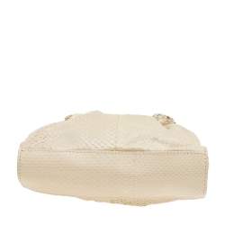 Pre Owned Valentino Cream Snakeskin Flower Appliqué Crossbody Bag