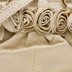 Pre Owned Valentino Cream Snakeskin Flower Appliqué Crossbody Bag